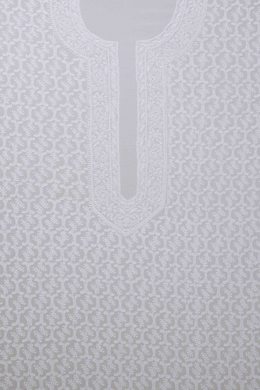 Ada Hand Embroidered White Pure Georgette Lucknowi Chikankari Unstitched Men's Kurta Piece A462749