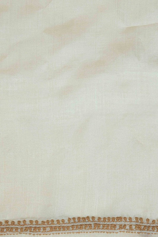 Ada Hand Embroidered Natural Fawn Tussar Silk Lucknowi Chikan Unstitched Kurta Piece A606087