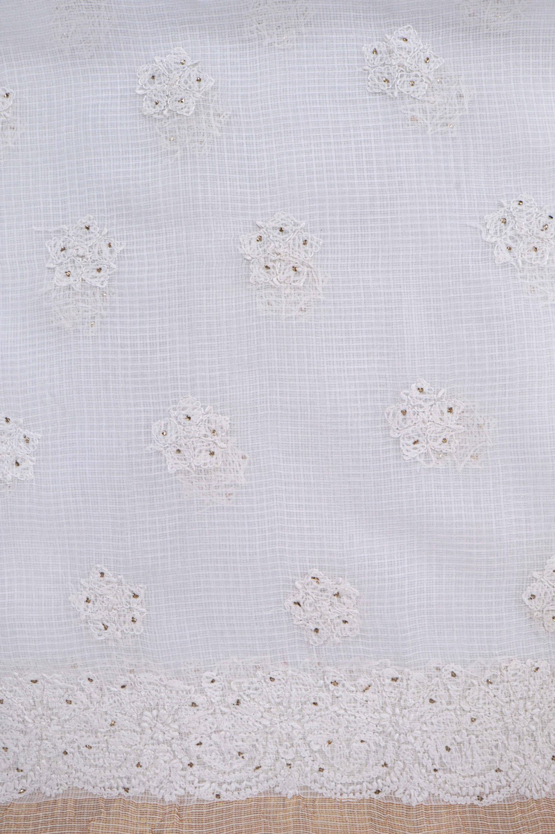 Ada Hand Embroidered White Kota Lucknowi Chikan Unstitched Kurta Piece With Muqaish Work A619162