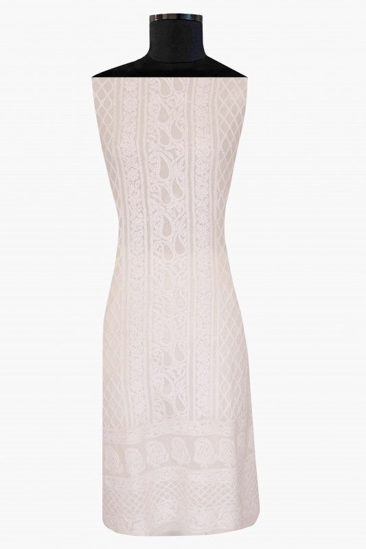 Ada Hand Embroidered Off White Pure Georgette Chikankari Unstitched Kurta - A505481