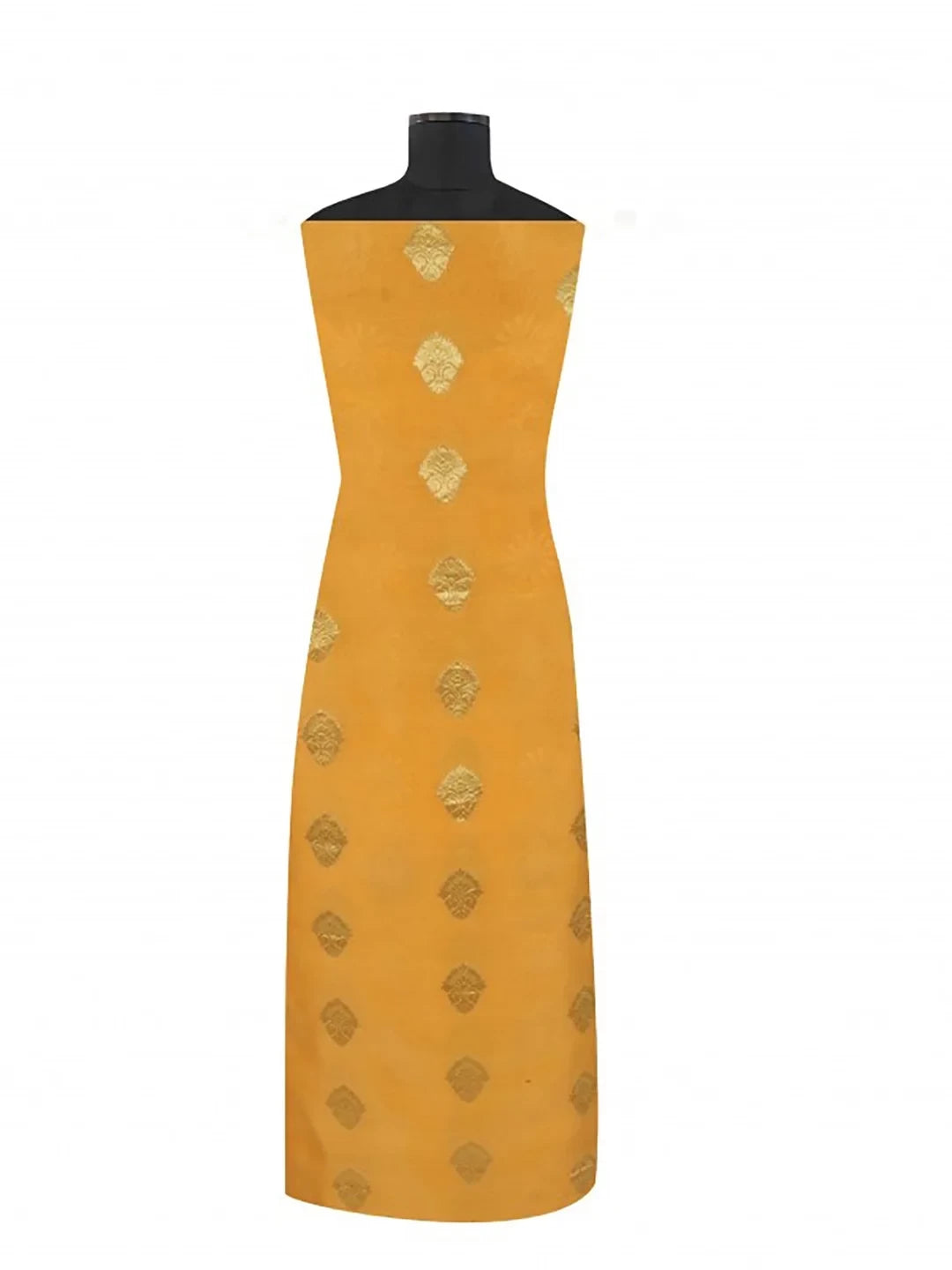 Ada Hand Embroidered Mustard Chanderi Lucknowi Chikankari Unstitched Kurta Piece With Zari Work 01A139632