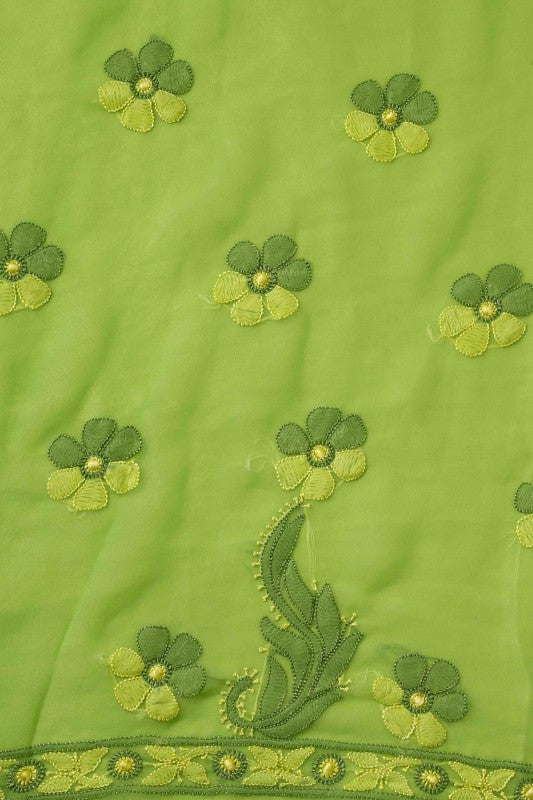Ada Hand Embroidered Green Georgette Lucknowi Chikan Unstitched Kurta Piece A611841