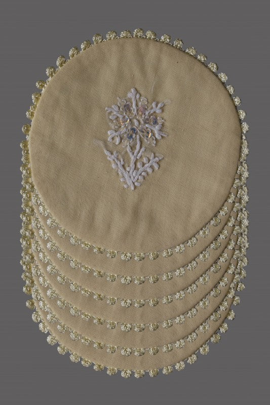 Ada Hand Embroidered Fawn Cotton Lucknowi Chikankari Table Coaster A604173