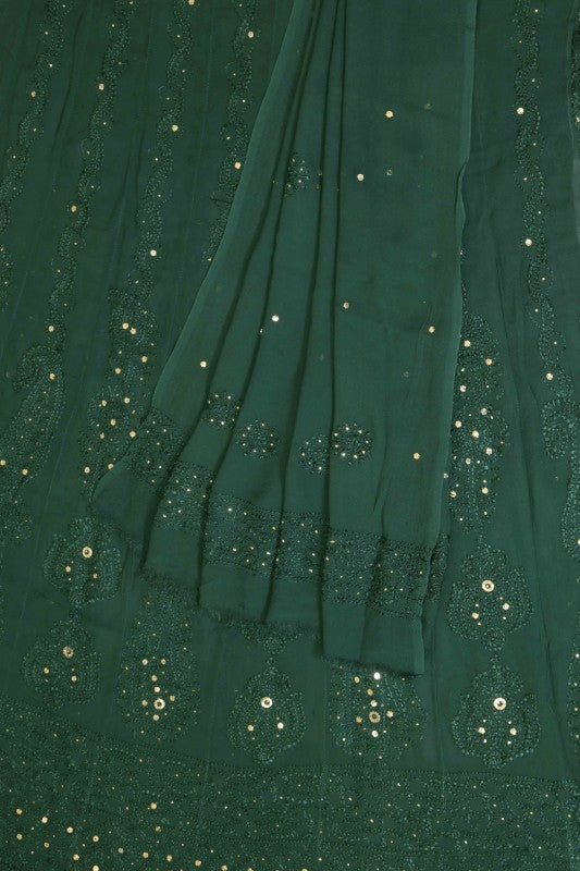 Ada Hand Embroidered Bottle Green Georgette Lucknowi Chikankari Semi-Stitched Anarkali Kurta Dupatta Set With Muqaish Work 01A12700