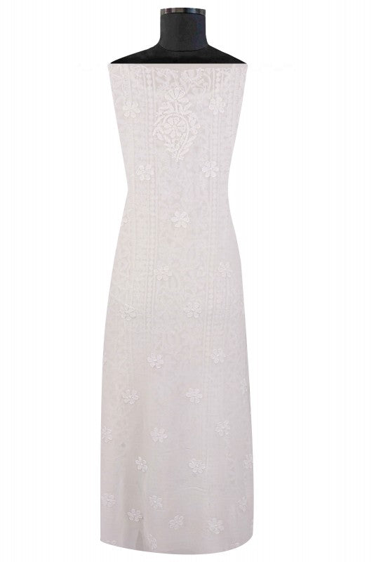 Ada Hand Embroidered White Georgette Lucknowi Chikan Unstitched Kurta Piece A602110