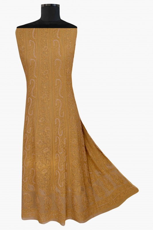 Ada Hand Embroidered Fawn Georgette Semi-stitched Anarkali Kurta Dupatta With Pearl Work- A484666