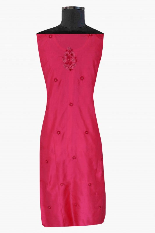 Ada Hand Embroidered Magenta Silk Lucknowi Chikan Semi-Stitched Kurta Piece-A617180