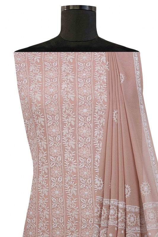 Ada Hand Embroidered Onion Pink Pure Georgette Lucknowi Chikan Unstitched Suit Piece A37008