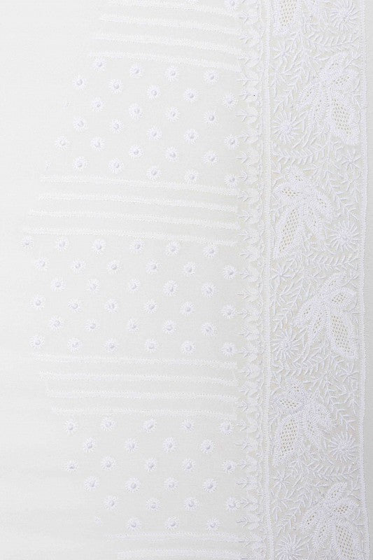 Ada Hand Embroidered White Pure Georgette Lucknow Chikan Saree with Blouse A342798