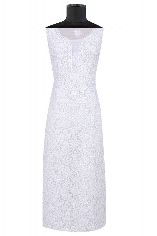Ada Hand Embroidered White Georgette Lucknowi Chikankari Unstitched Suit Piece With Pearl Work A619183