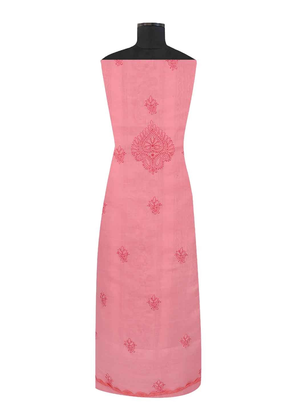 Ada Hand Embroidered Flamingo Pink Cotton Lucknowi Chikankari Unstitched Suit Piece 01A205558