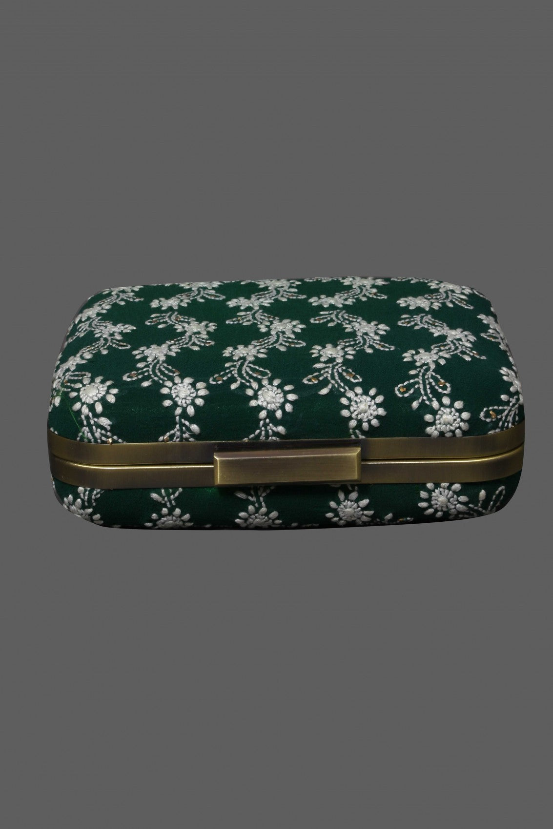 Ada Hand Embroidered Green Pure Georgette Lucknowi Chikankari Clutch With Muqaish Work A601995