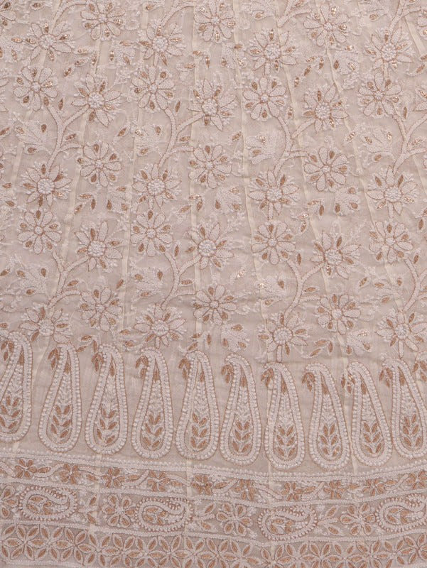 Ada Hand Embroidered White Georgette Lucknowi Chikan Unstitched Anarkali Set with Gota Patti Work A376108