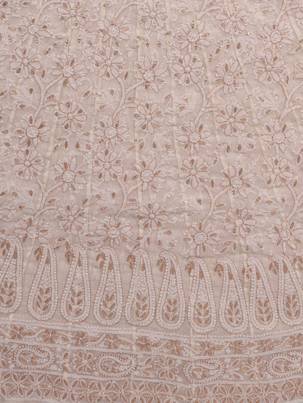 Ada Hand Embroidered White Georgette Lucknowi Chikan Unstitched Anarkali Set with Gota Patti Work A376108
