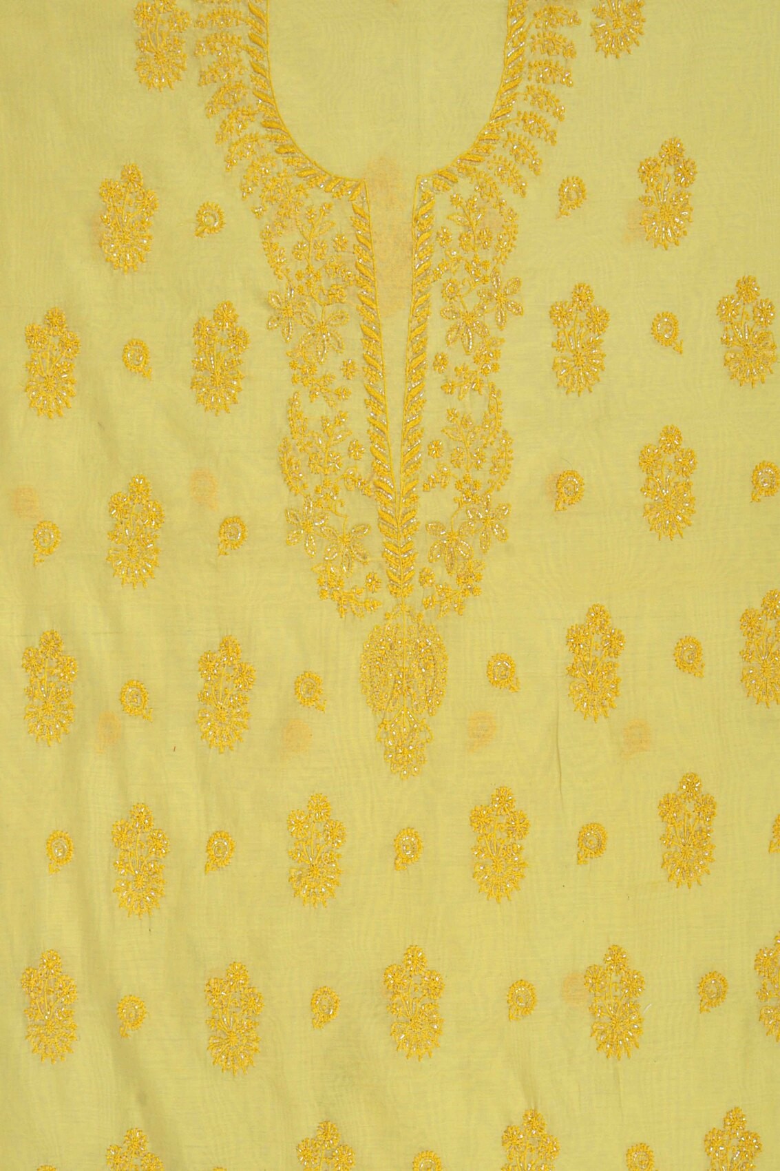 Ada Hand Embroidered Yellow Cotton Lucknowi Chikankari Unstitched Suit Piece With Cutdana Work A615368