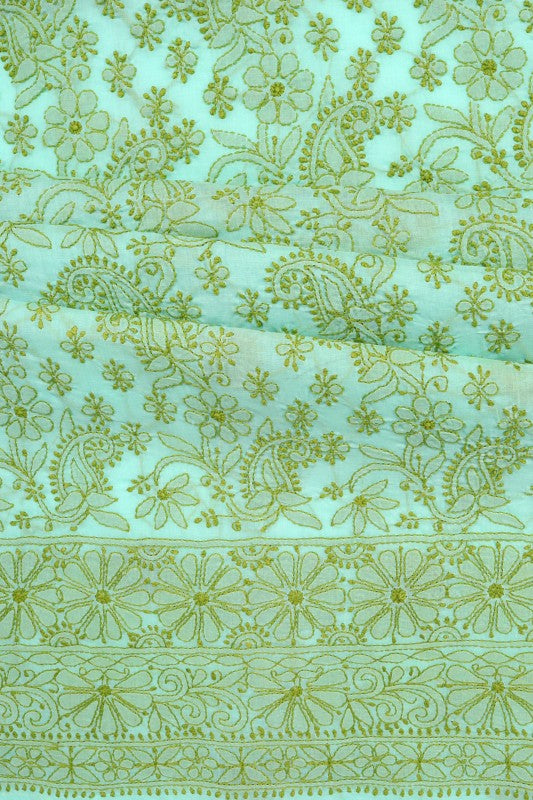 Ada Hand Embroidered Sea Green Cotton Lucknowi Chikan Unstitched Suit Piece A603846