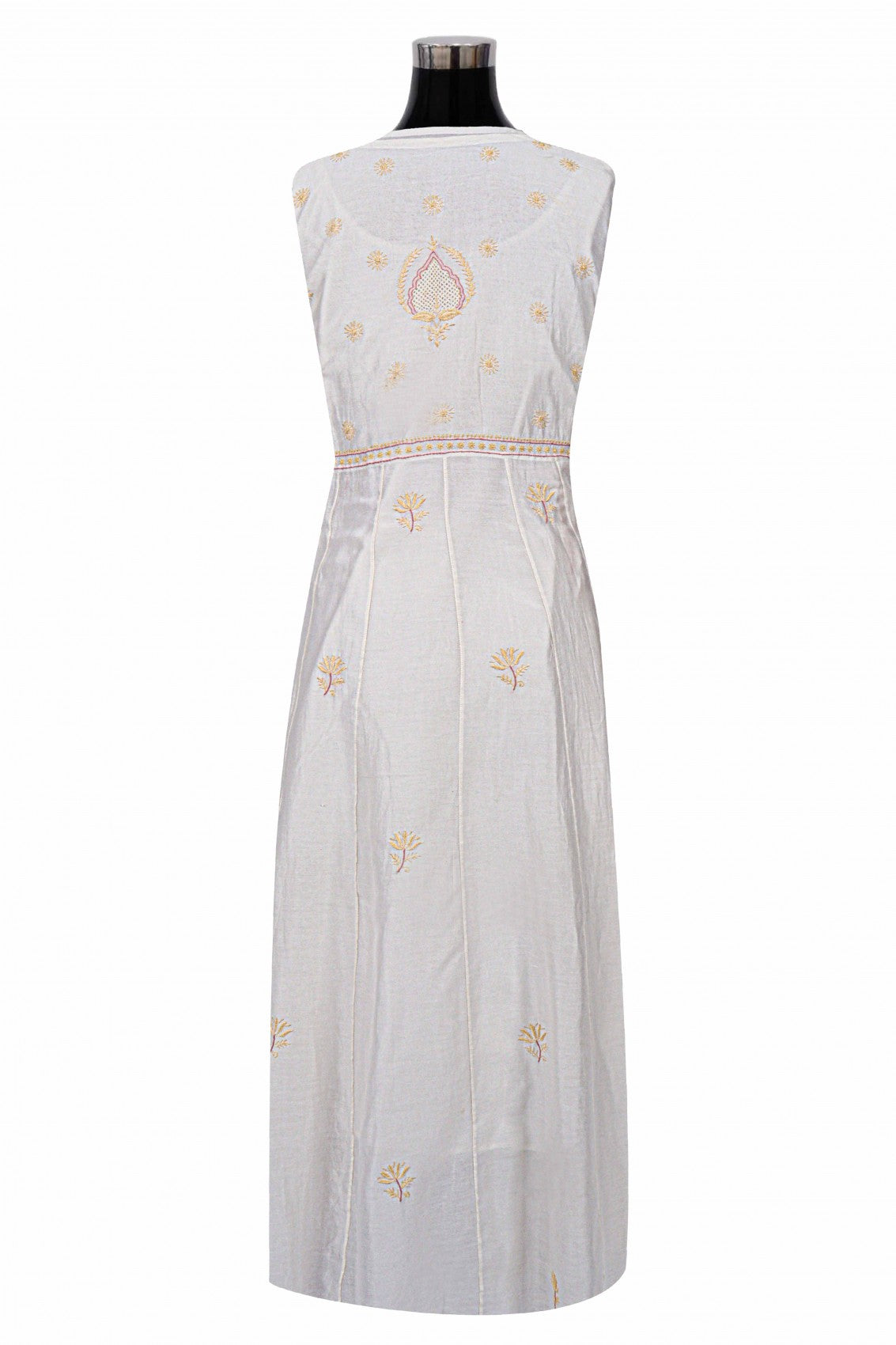 Ada Hand Embroidered Cream Chanderi Lucknowi Chikankari Semi-Stitched Anarkali Kurta Dupatta Set 01A223202