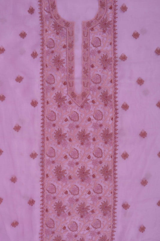 Ada Hand Embroidered Mauve Organza Lucknowi Chikankari Unstitched Kurta Dupatta Set 01A172424