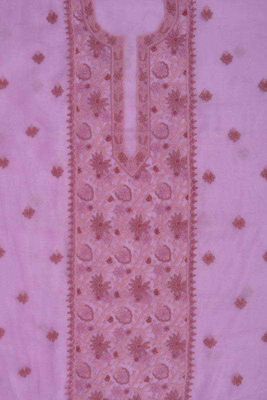Ada Hand Embroidered Mauve Organza Lucknowi Chikankari Unstitched Kurta Dupatta Set 01A172424