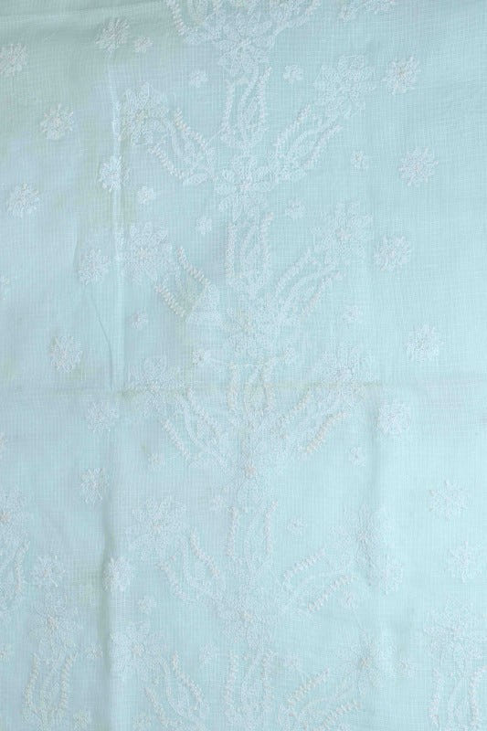 Ada Hand Embroidered Light Blue Kota Lucknowi Chikan Unstitched Kurta Dupatta Set-A596909