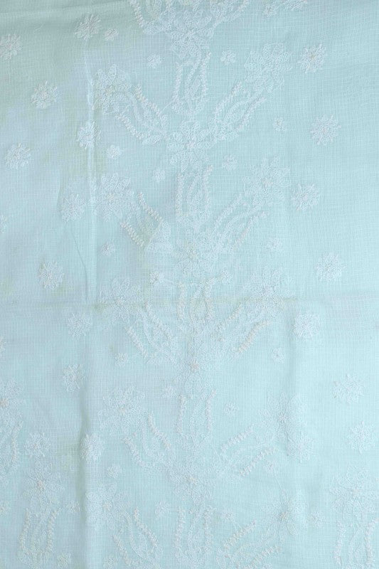 Ada Hand Embroidered Light Blue Kota Lucknowi Chikan Unstitched Kurta Dupatta Set-A596909