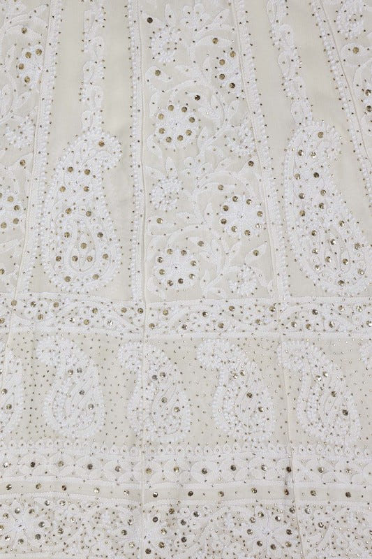 Ada Hand Embroidered White Pure Georgette Lucknowi Chikankari Semi-stitched Anarkali Kurta Dupatta Set With Muqaish Work- A625852