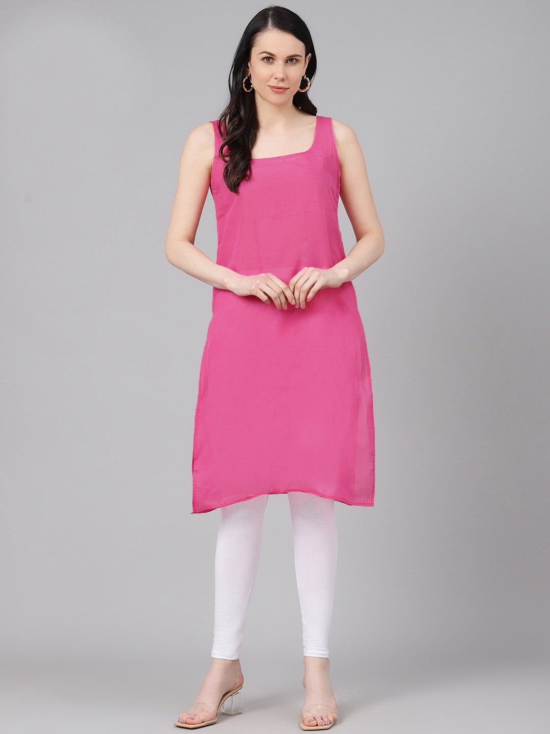 Ada Onion Pink and Black Cotton Long Slips Combo of 2 A293039.