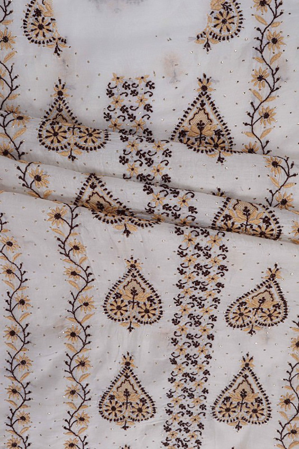 Ada Hand Embroidered Cream Chanderi Lucknowi Chikankari Unstitched Kurta Dupatta Set With Muqaish Work A570898