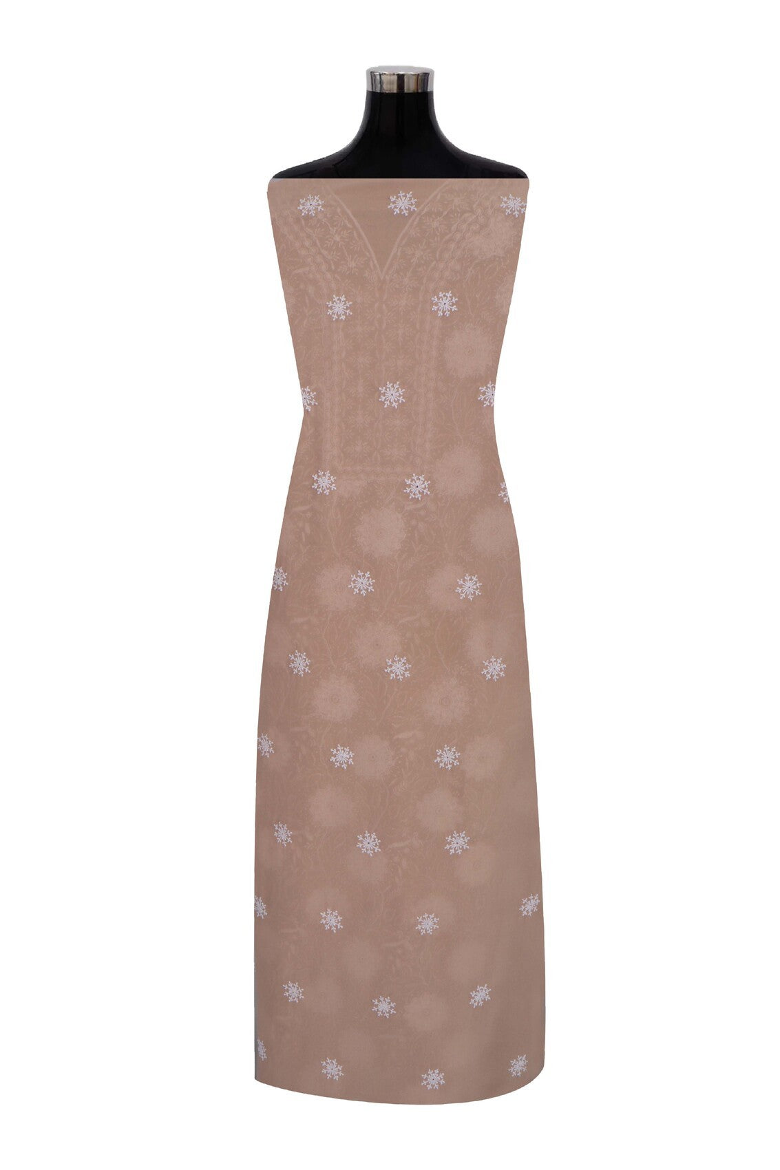 Ada Hand Embroidered Fawn Pure Georgette Lucknowi Chikankari Unstitched Kurta Dupatta Set A198254