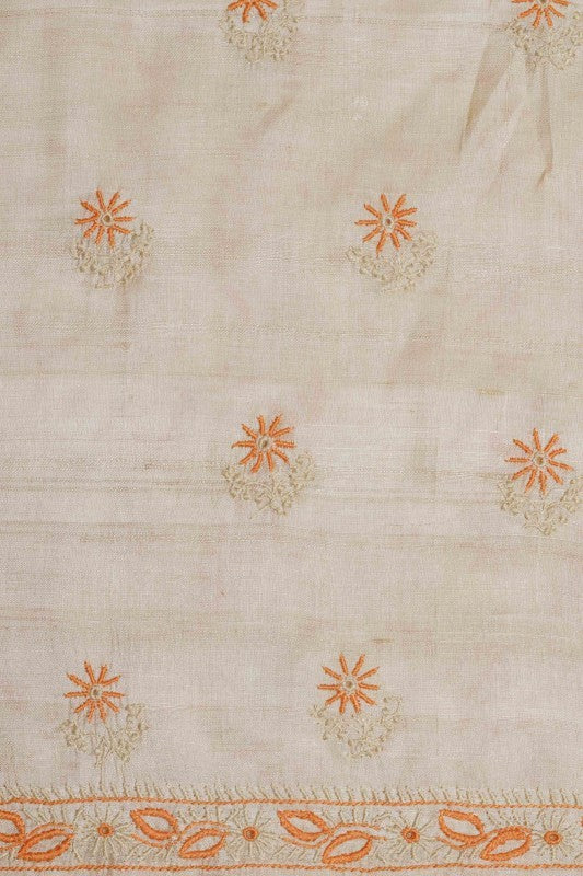 Ada Hand Embroidered Cream Tusser Silk Lucknowi Chikankari Unstitched Kurta Piece A232218
