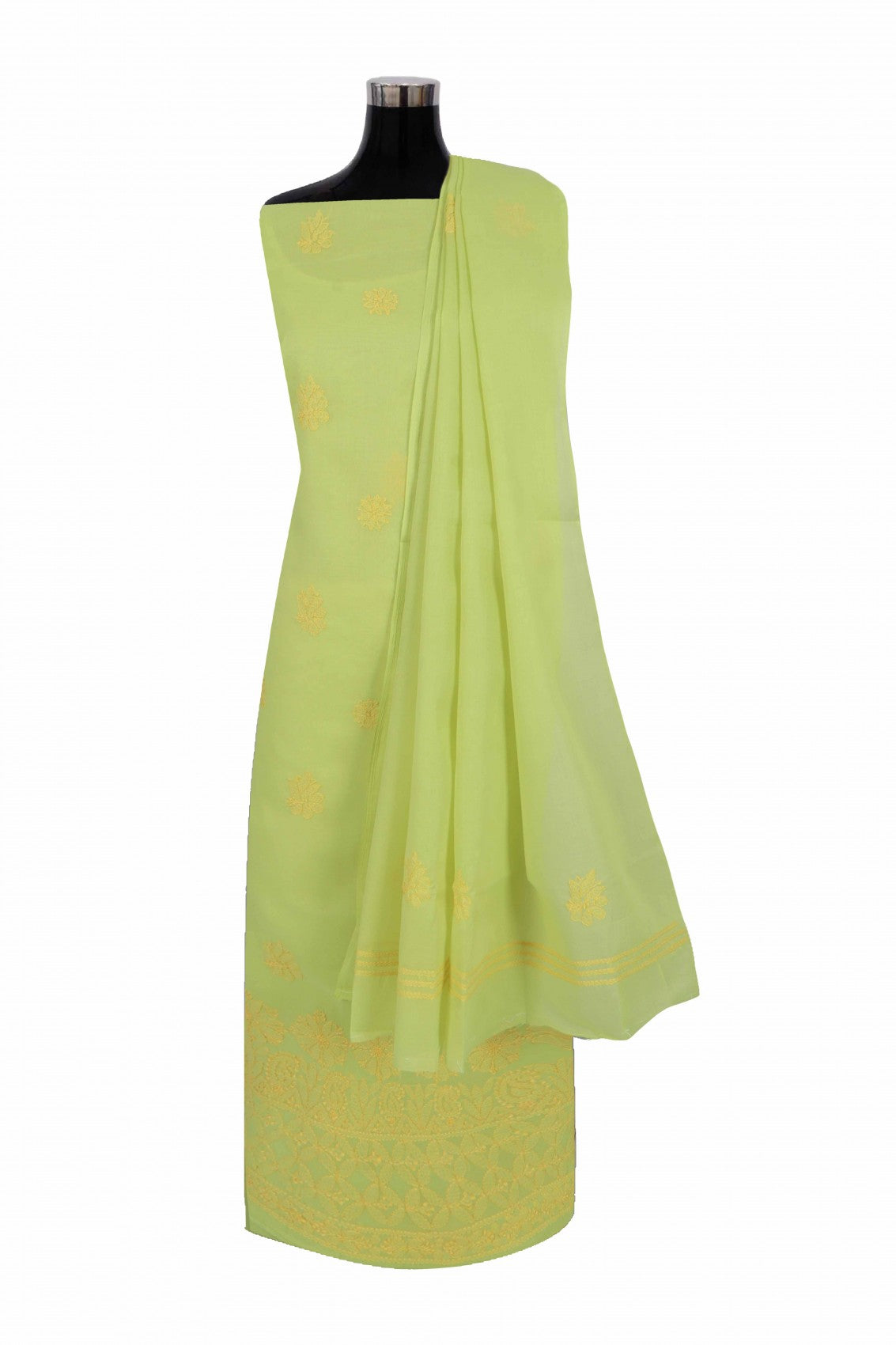 Ada Hand Embroidered Parrot Green Cotton Lucknowi Chikankari Unstitched Suit Piece 01A202407