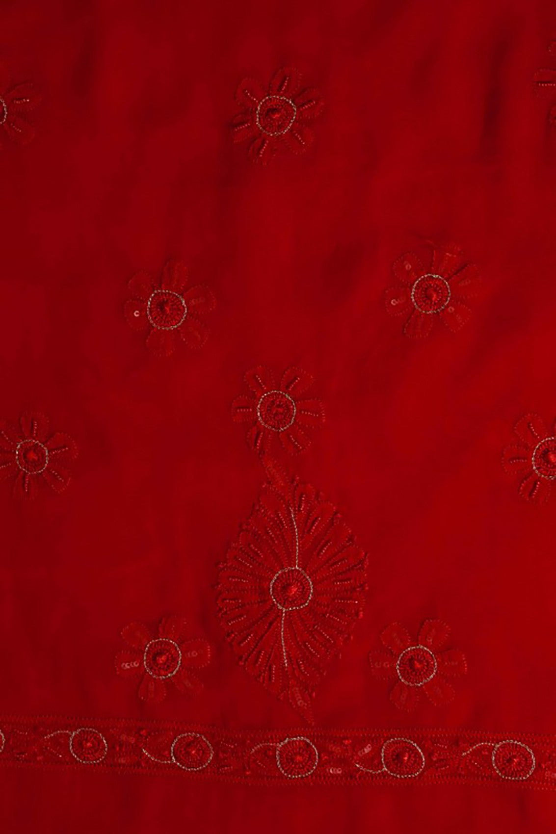 Ada Hand Embroidered Red Georgette Lucknowi Chikankari Unstitched Kurta Dupatta Set With Pearl & Sequinned work A611696