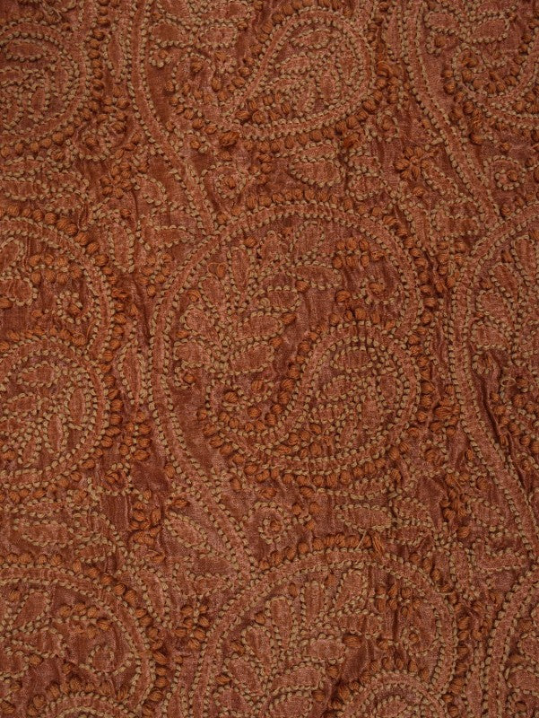 Ada Hand Embroidered Bronze Rust Silk Lucknowi Chikankari Unstitched Kurta Piece A612137