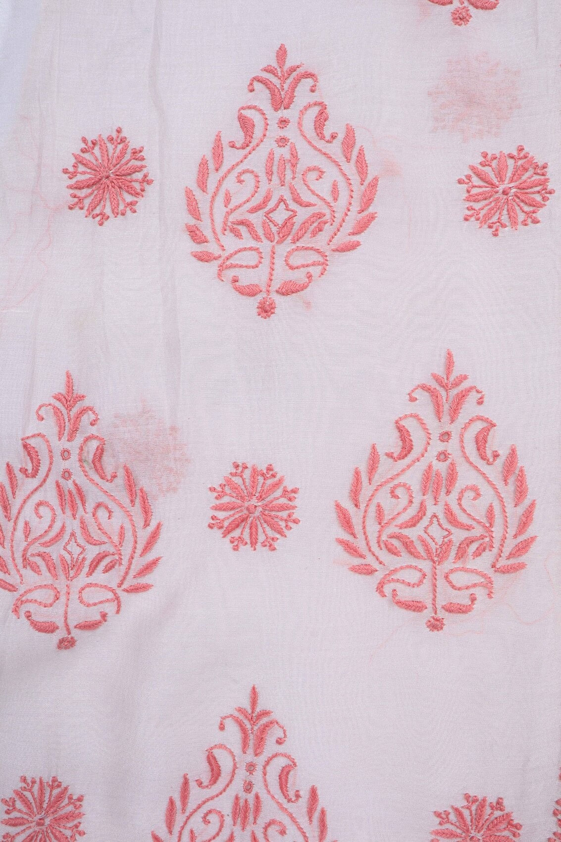 Ada Hand Embroidered Cream Chanderi Lucknowi Chikankari Semi-stitched Kurta Dupatta Set A497295