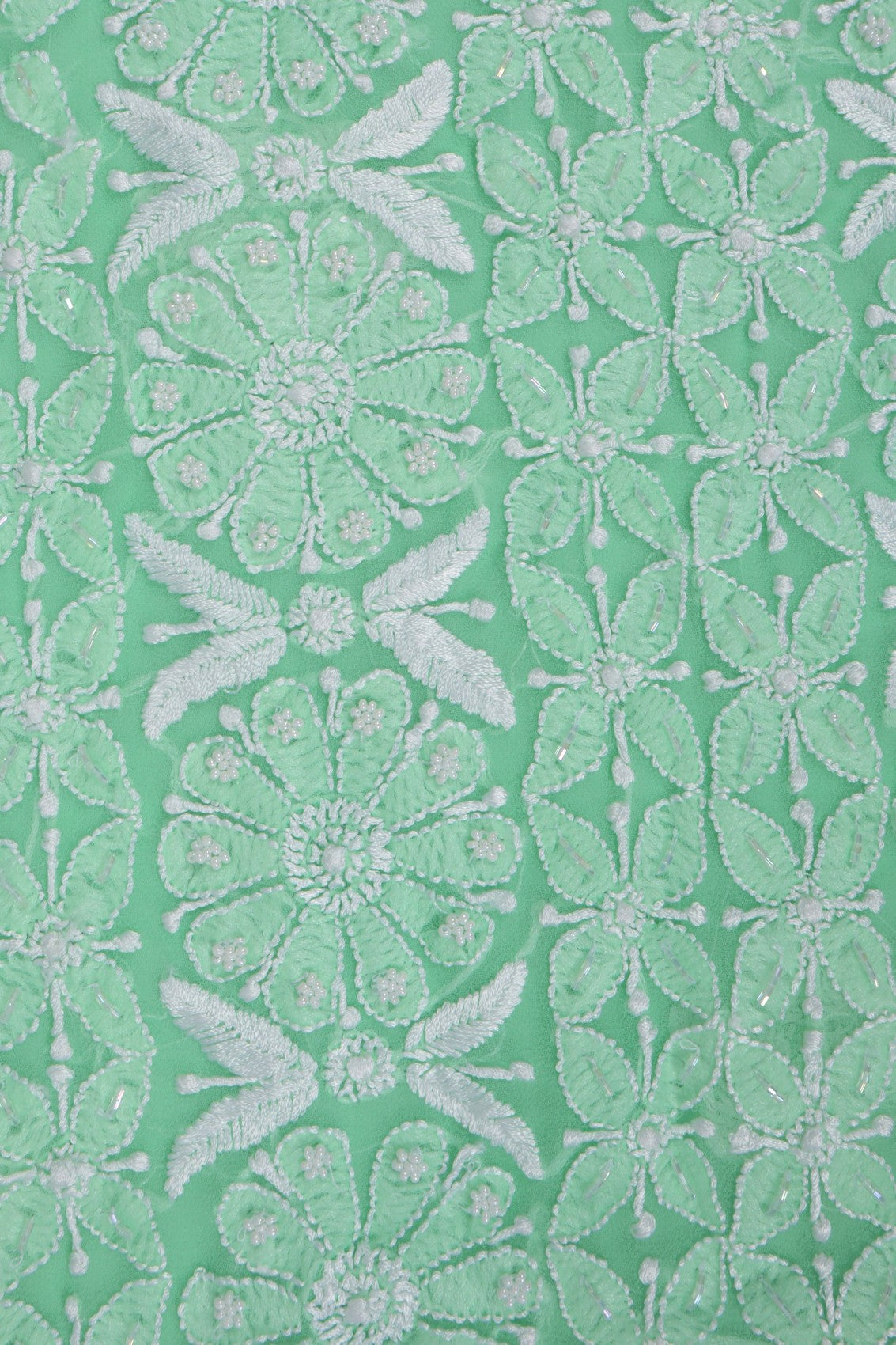 Ada Hand Embroidered Bright Green Georgette Lucknowi Chikankari Unstitched Suit Piece With Pearl Work 01A271033