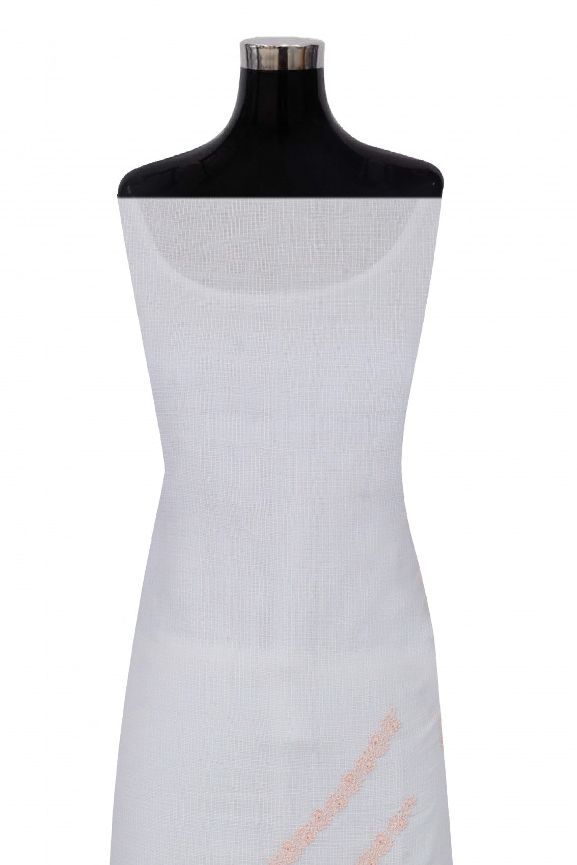 Ada Hand Embroidered White Kota Lucknowi Chikankari Unstitched Kurta Dupatta Set A336480