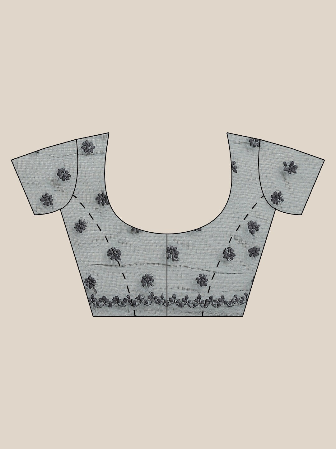 Ada Hand Embroidered Grey Kota Lucknow Chikan Saree With Blouse- A311123