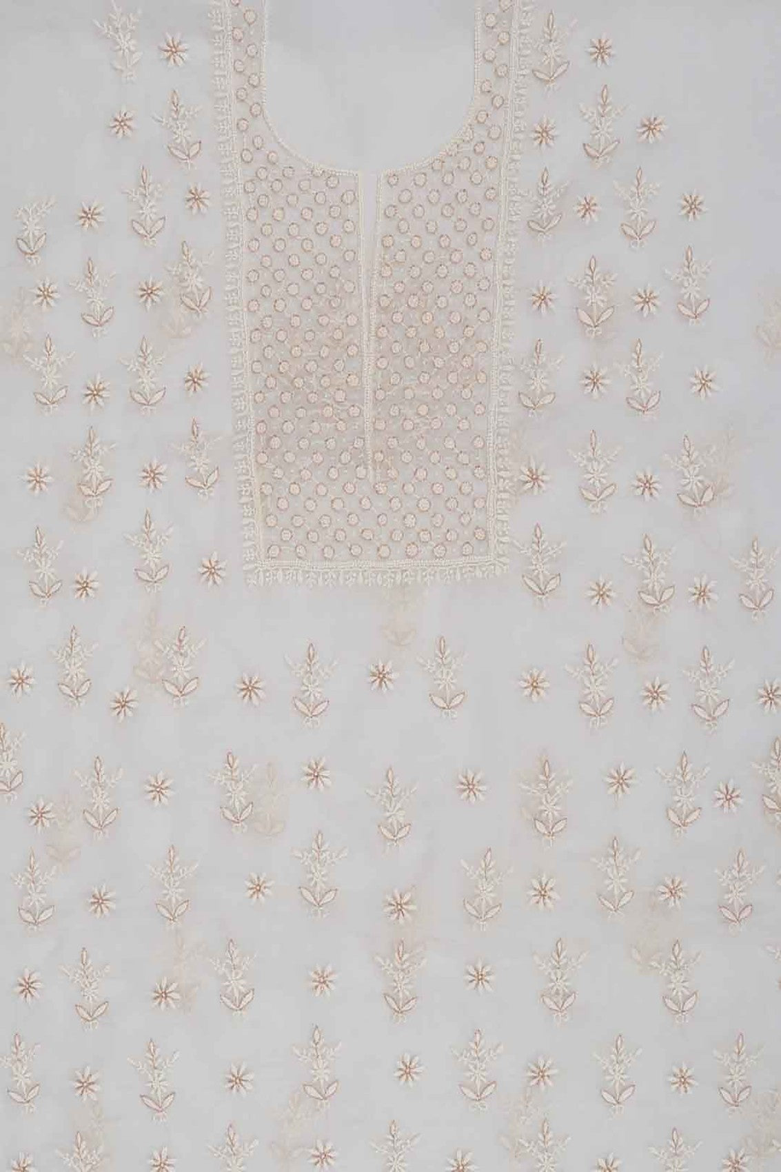 Ada Hand Embroidered White Organza Lucknowi Chikankari Unstitched Kurta Piece With Pearl Work A614805