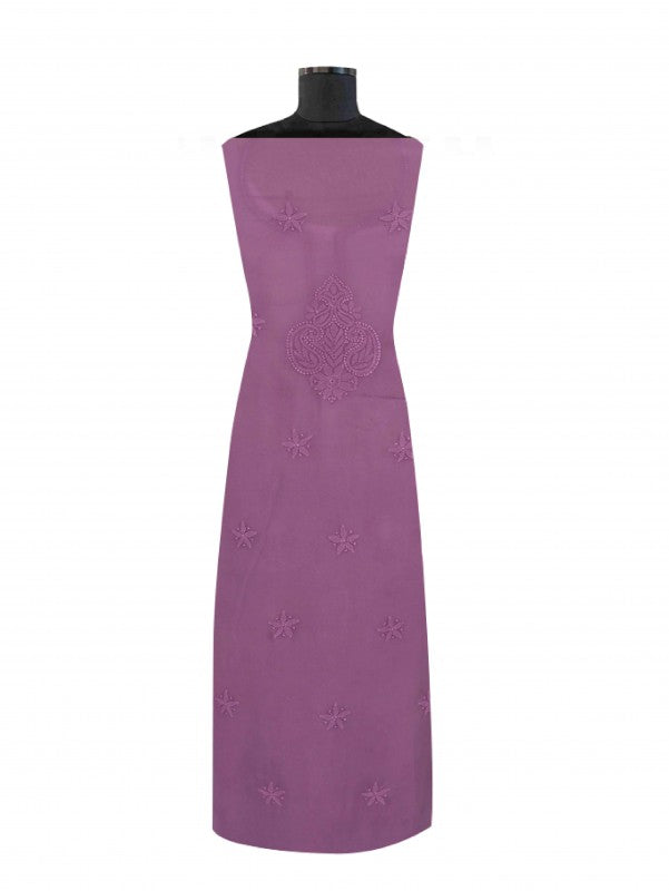 Ada Hand Embroidered Opera Mauve Georgette Lucknowi Chikan Unstitched Kurta Piece A497737