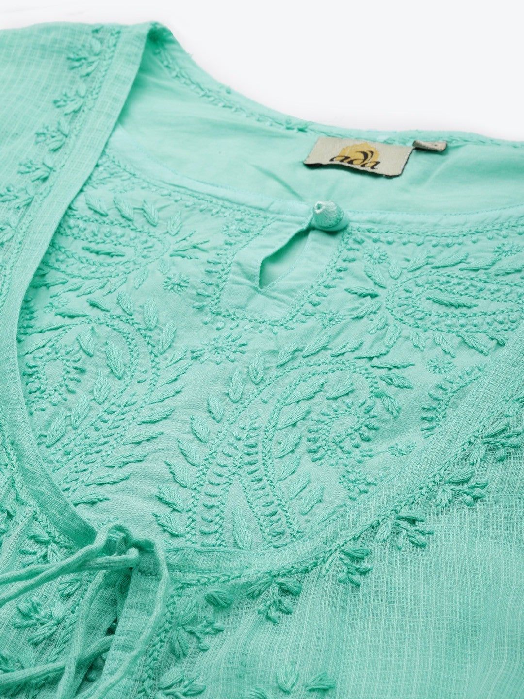 Ada Hand Embroidered Sea Green Kota Lucknow Chikankari A-Line Kurta A411234
