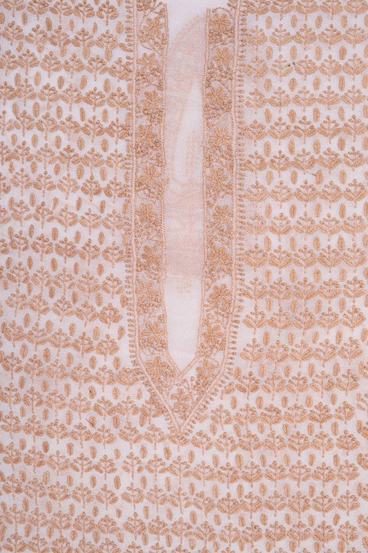Ada Hand Embroidered Off White Georgette Lucknowi Chikan Unstitched Men's Kurta Piece A602007