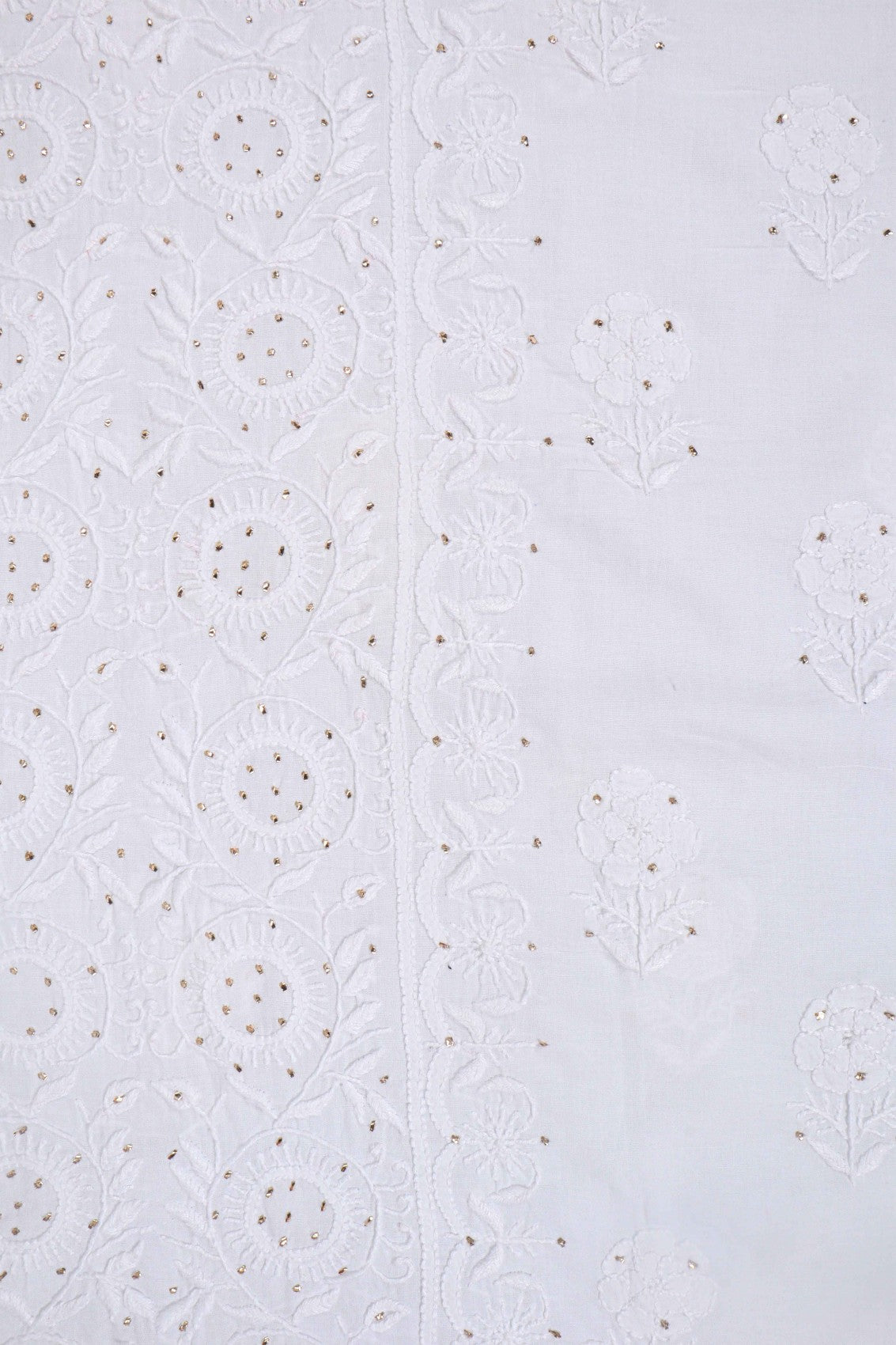 Ada Hand Embroidered White Cotton Lucknowi Chikankari Unstitched Suit Piece With Muqaish Work 01A260001