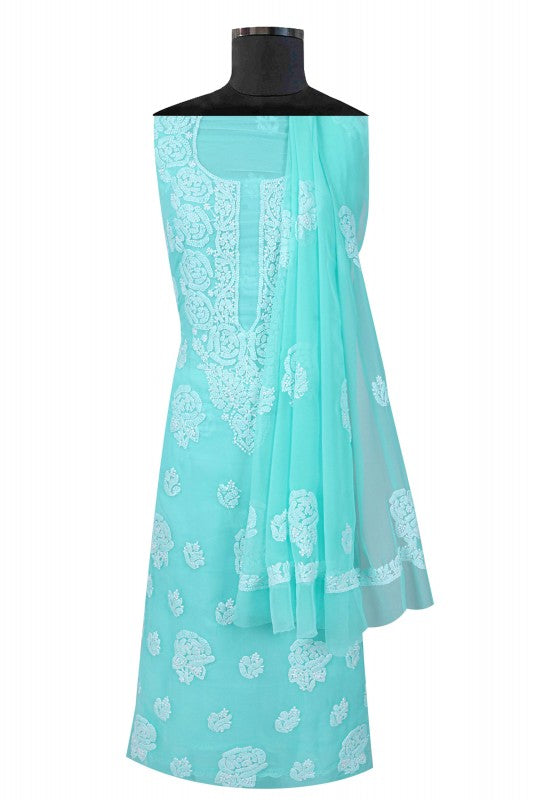 Ada Hand Embroidered Sea Green Georgette Lucknowi Chikankari Unstitched Suit Piece A211211
