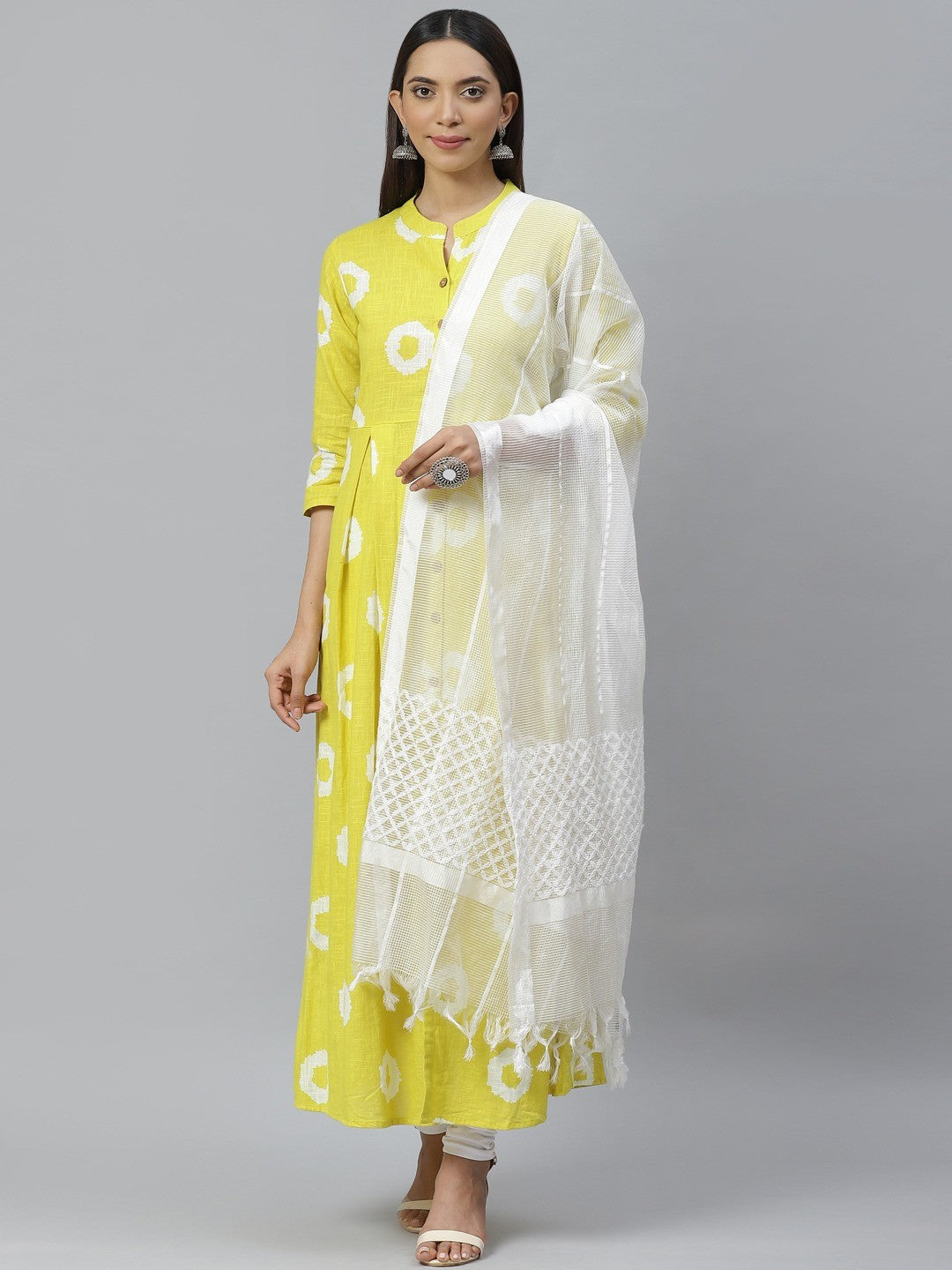 Ada Hand Embroidered White Kota Lucknowi Chikankari Dupatta– A511116
