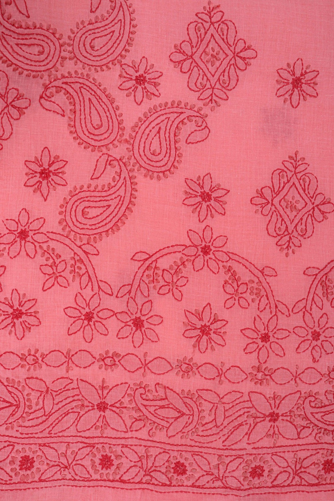 Ada Hand Embroidered Punch Pink Cotton Lucknowi Chikankari Unstitched Suit Piece 01A178593