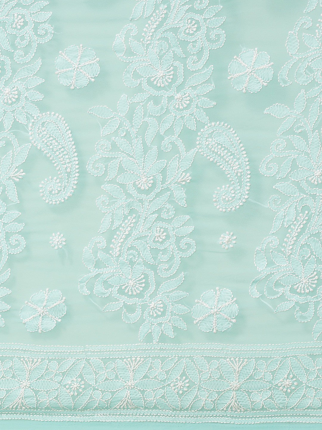 Ada Hand Embroidered Sea Green Georgette Lucknow Chikan Saree With Blouse-A311297
