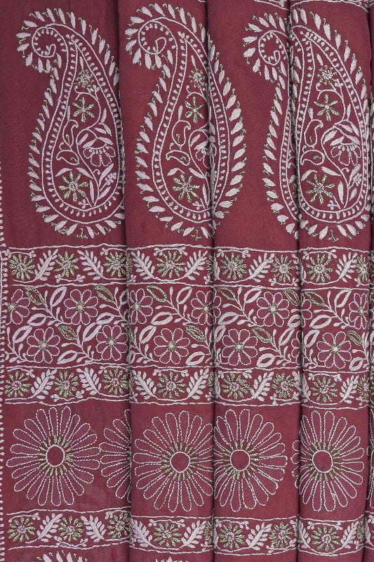Ada Hand Embroidered Yellow /Pansy Purple Pure Georgette Lucknowi Chikankari Saree With Blouse-A51504