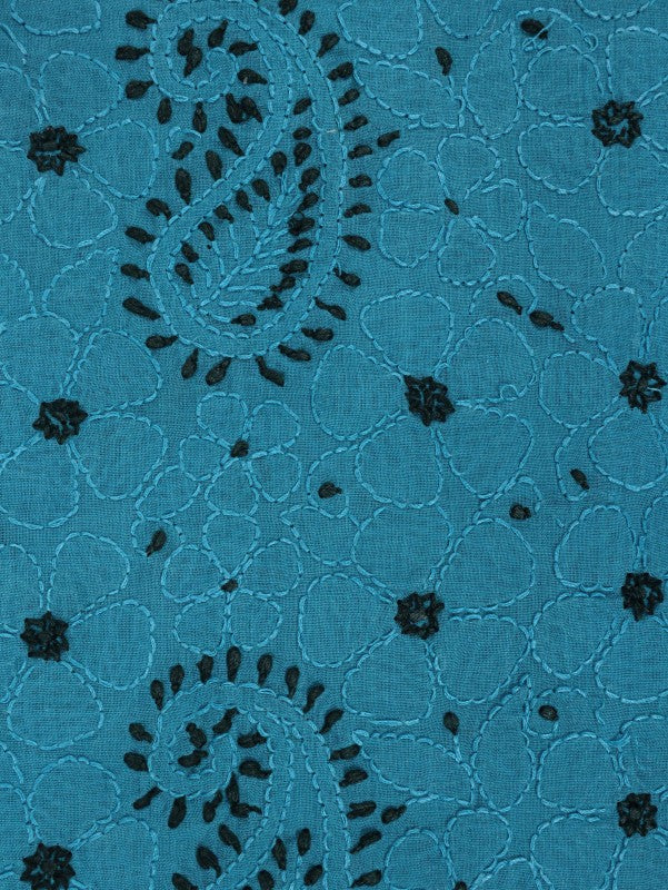 Ada Hand Embroidered Teal Blue Cotton Lucknowi Chikankari Unstitched Suit Piece 01A215219