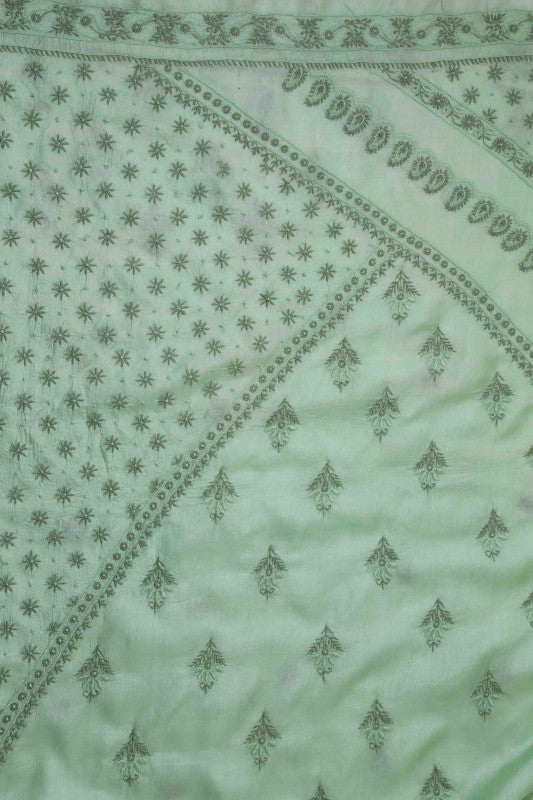 Ada Hand Embroidered Sea Green Silk Lucknowi Chikankari Saree With Blouse-A608646