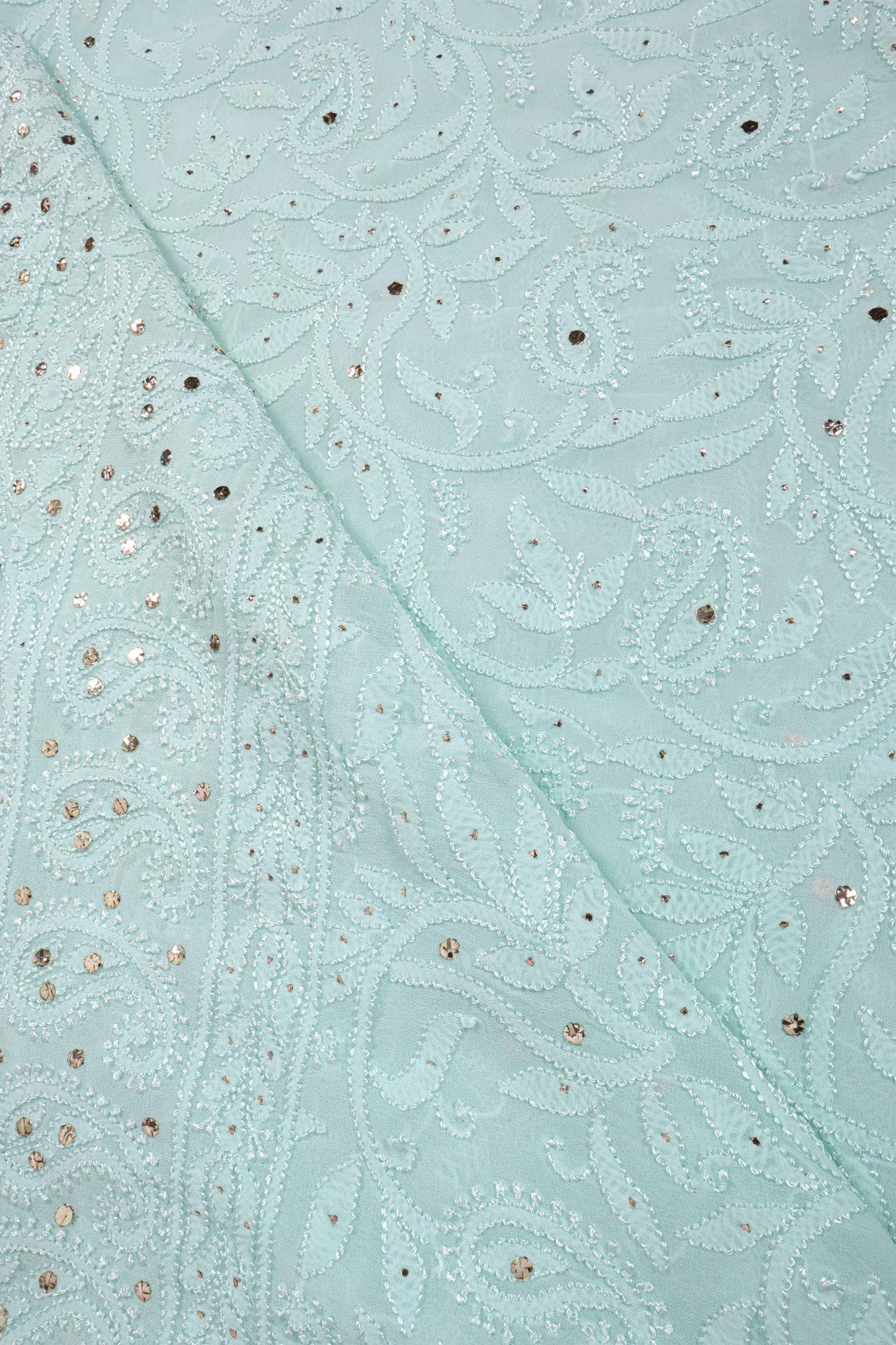 Ada Hand Embroidered Mint Green Pure Georgette Lucknowi Chikankari Dupatta With Muqaish Work 01A177545